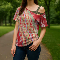 Red Palaka Hawaii Leis Cross Shoulder Shirt Hawaiian-plaid Elegant Tropical Vibes LT14 - Polynesian Pride