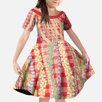 Red Palaka Hawaii Leis Family Matching Mermaid Dress and Hawaiian Shirt Hawaiian-plaid Elegant Tropical Vibes - Polynesian Pride