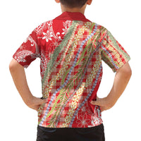 Red Palaka Hawaii Leis Family Matching Off The Shoulder Long Sleeve Dress and Hawaiian Shirt Hawaiian-plaid Elegant Tropical Vibes - Polynesian Pride