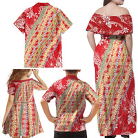 Red Palaka Hawaii Leis Family Matching Off Shoulder Maxi Dress and Hawaiian Shirt Hawaiian-plaid Elegant Tropical Vibes - Polynesian Pride