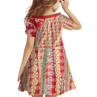 Red Palaka Hawaii Leis Family Matching Off Shoulder Short Dress and Hawaiian Shirt Hawaiian-plaid Elegant Tropical Vibes - Polynesian Pride