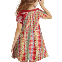 Red Palaka Hawaii Leis Family Matching Off Shoulder Short Dress and Hawaiian Shirt Hawaiian-plaid Elegant Tropical Vibes - Polynesian Pride