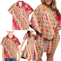 Red Palaka Hawaii Leis Family Matching Off Shoulder Short Dress and Hawaiian Shirt Hawaiian-plaid Elegant Tropical Vibes - Polynesian Pride