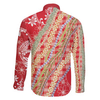 Red Palaka Hawaii Leis Family Matching Off Shoulder Short Dress and Hawaiian Shirt Hawaiian-plaid Elegant Tropical Vibes - Polynesian Pride