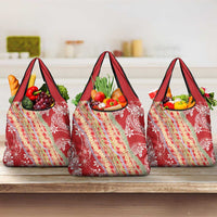 Red Palaka Hawaii Leis Grocery Bag Hawaiian-plaid Elegant Tropical Vibes - Polynesian Pride
