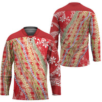 Red Palaka Hawaii Leis Hockey Jersey Hawaiian-plaid Elegant Tropical Vibes LT14 - Polynesian Pride