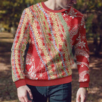 Red Palaka Hawaii Leis Ugly Christmas Sweater Hawaiian-plaid Elegant Tropical Vibes - Polynesian Pride