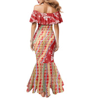 Red Palaka Hawaii Leis Mermaid Dress Hawaiian-plaid Elegant Tropical Vibes - Polynesian Pride