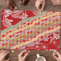 Red Palaka Hawaii Leis Puzzle Hawaiian-plaid Elegant Tropical Vibes - Polynesian Pride