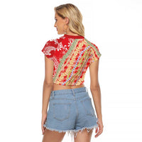 Red Palaka Hawaii Leis Raglan Cropped T Shirt Hawaiian-plaid Elegant Tropical Vibes - Polynesian Pride