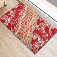 Red Palaka Hawaii Leis Rubber Doormat Hawaiian-plaid Elegant Tropical Vibes - Polynesian Pride