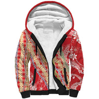 Red Palaka Hawaii Leis Sherpa Hoodie Hawaiian-plaid Elegant Tropical Vibes - Polynesian Pride