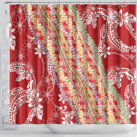Red Palaka Hawaii Leis Shower Curtain Hawaiian-plaid Elegant Tropical Vibes - Polynesian Pride