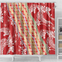 Red Palaka Hawaii Leis Shower Curtain Hawaiian-plaid Elegant Tropical Vibes - Polynesian Pride