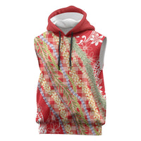 Red Palaka Hawaii Leis Sleeveless Hoodie Hawaiian-plaid Elegant Tropical Vibes - Polynesian Pride