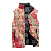 Red Palaka Hawaii Leis Sleeveless Puffer Jacket Hawaiian-plaid Elegant Tropical Vibes - Polynesian Pride