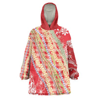 Red Palaka Hawaii Leis Wearable Blanket Hoodie Hawaiian-plaid Elegant Tropical Vibes - Polynesian Pride
