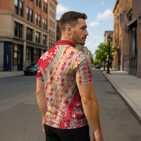 Red Palaka Hawaii Leis Zipper Polo Shirt Hawaiian-plaid Elegant Tropical Vibes - Polynesian Pride