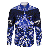 Tonga Tupou College And Queen Salote College Family Matching Long Sleeve Bodycon Dress and Hawaiian Shirt Tongan Ngatu Pattern LT14 Dad's Shirt - Long Sleeve Blue - Polynesian Pride