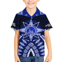 Tonga Tupou College And Queen Salote College Family Matching Off Shoulder Maxi Dress and Hawaiian Shirt Tongan Ngatu Pattern LT14 Son's Shirt Blue - Polynesian Pride