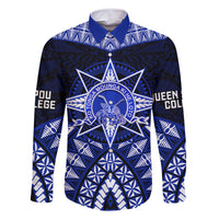 Tonga Tupou College And Queen Salote College Family Matching Summer Maxi Dress and Hawaiian Shirt Tongan Ngatu Pattern LT14 Dad's Shirt - Long Sleeve Blue - Polynesian Pride