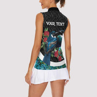 Personalised Valentine's Day New Zealand Women Sleeveless Polo Shirt Tui Bird Couple Kowhaiwhai Mix Pohutukawa LT14 - Polynesian Pride