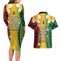 Vanuatu Independence Day Couples Matching Long Sleeve Bodycon Dress and Hawaiian Shirt Long God Yumi Stanap Happy 46th Anniversary LT14 - Polynesian Pride