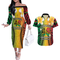 Vanuatu Independence Day Couples Matching Off The Shoulder Long Sleeve Dress and Hawaiian Shirt Long God Yumi Stanap Happy 46th Anniversary LT14 Reggae - Polynesian Pride