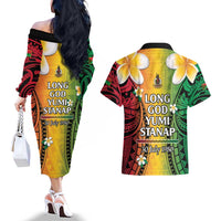 Vanuatu Independence Day Couples Matching Off The Shoulder Long Sleeve Dress and Hawaiian Shirt Long God Yumi Stanap Happy 46th Anniversary LT14 - Polynesian Pride