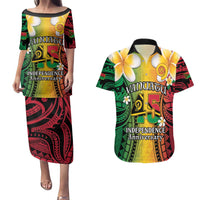 Vanuatu Independence Day Couples Matching Puletasi and Hawaiian Shirt Long God Yumi Stanap Happy 46th Anniversary LT14 Reggae - Polynesian Pride