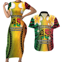 Vanuatu Independence Day Couples Matching Short Sleeve Bodycon Dress and Hawaiian Shirt Long God Yumi Stanap Happy 46th Anniversary LT14 Reggae - Polynesian Pride