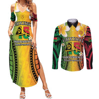 Vanuatu Independence Day Couples Matching Summer Maxi Dress and Long Sleeve Button Shirt Long God Yumi Stanap Happy 46th Anniversary LT14 Reggae - Polynesian Pride