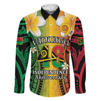 Vanuatu Independence Day Family Matching Puletasi and Hawaiian Shirt Long God Yumi Stanap Happy 46th Anniversary LT14 Dad's Shirt - Long Sleeve Reggae - Polynesian Pride