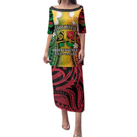 Vanuatu Independence Day Family Matching Puletasi and Hawaiian Shirt Long God Yumi Stanap Happy 46th Anniversary LT14 Mom's Dress Reggae - Polynesian Pride
