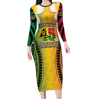 Vanuatu Independence Day Long Sleeve Bodycon Dress Long God Yumi Stanap Happy 46th Anniversary LT14 Long Dress Reggae - Polynesian Pride
