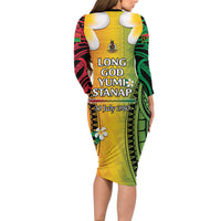 Vanuatu Independence Day Long Sleeve Bodycon Dress Long God Yumi Stanap Happy 46th Anniversary LT14 - Polynesian Pride