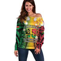 Vanuatu Independence Day Off Shoulder Sweater Long God Yumi Stanap Happy 46th Anniversary LT14 Women Reggae - Polynesian Pride