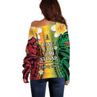 Vanuatu Independence Day Off Shoulder Sweater Long God Yumi Stanap Happy 46th Anniversary LT14 - Polynesian Pride