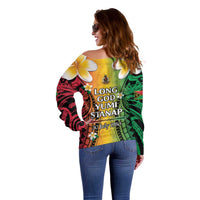 Vanuatu Independence Day Off Shoulder Sweater Long God Yumi Stanap Happy 46th Anniversary LT14 - Polynesian Pride