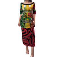 Vanuatu Independence Day Puletasi Long God Yumi Stanap Happy 46th Anniversary LT14 Long Dress Reggae - Polynesian Pride
