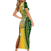 Vanuatu Independence Day Short Sleeve Bodycon Dress Long God Yumi Stanap Happy 45th Anniversary LT14