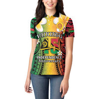 Vanuatu Independence Day Women Polo Shirt Long God Yumi Stanap Happy 46th Anniversary LT14 - Polynesian Pride