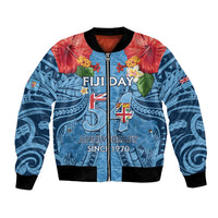 Fiji Day Bomber Jacket Happy 54 Years Of Independence Tapa Pattern Blue