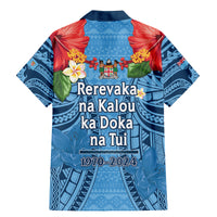 Fiji Day Family Matching Mermaid Dress and Hawaiian Shirt Happy 54 Years Of Independence Tapa Pattern Blue