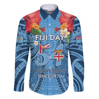 Fiji Day Family Matching Mermaid Dress and Hawaiian Shirt Happy 54 Years Of Independence Tapa Pattern Blue