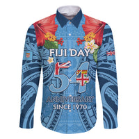Fiji Day Family Matching Tank Maxi Dress and Hawaiian Shirt Happy 54 Years Of Independence Tapa Pattern Blue