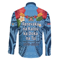 Fiji Day Family Matching Tank Maxi Dress and Hawaiian Shirt Happy 54 Years Of Independence Tapa Pattern Blue