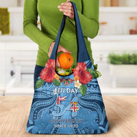 Fiji Day Grocery Bag Happy 54 Years Of Independence Tapa Pattern Blue