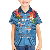 Fiji Day Kid Hawaiian Shirt Happy 54 Years Of Independence Tapa Pattern Blue LT14 Kid Blue - Polynesian Pride