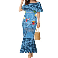 Fiji Day Mermaid Dress Happy 54 Years Of Independence Tapa Pattern Blue LT14 Women Blue - Polynesian Pride